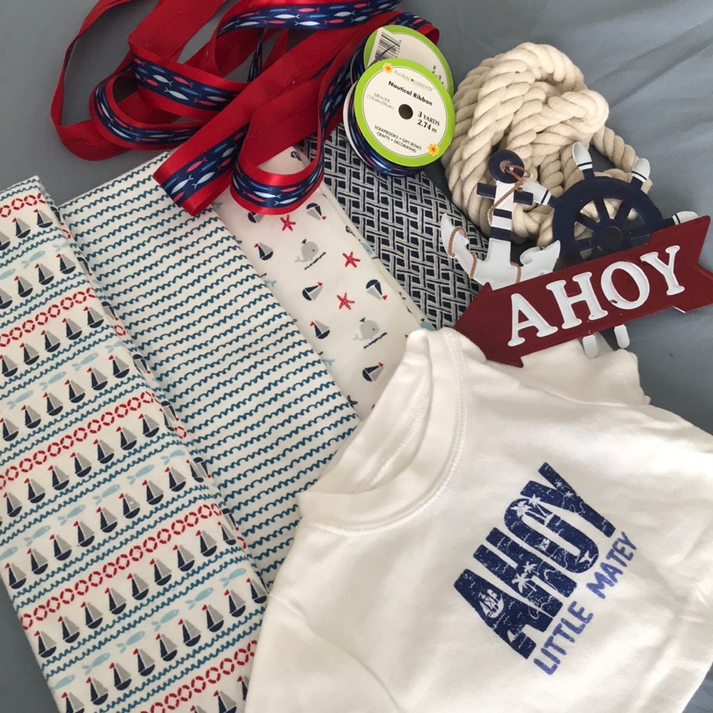 Ahoy it’s a boy/Nautical diaper cake accessories.